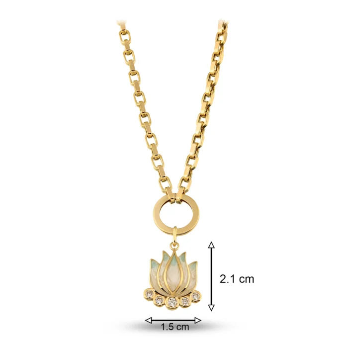14 Ayar Sarı Altın Mavi Lotus Charm Kolye