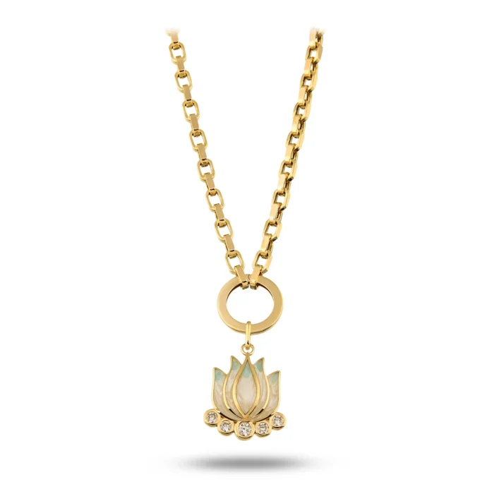 Altın Mavi Lotus Charm Kolye 1 14 Ayar Sarı Altın Mavi Lotus Charm Kolye