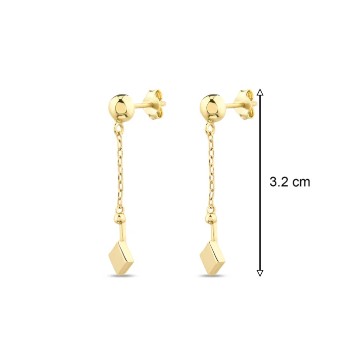 14 Ayar Sarı Altın Minimal Sallantı Tılsım Küpe