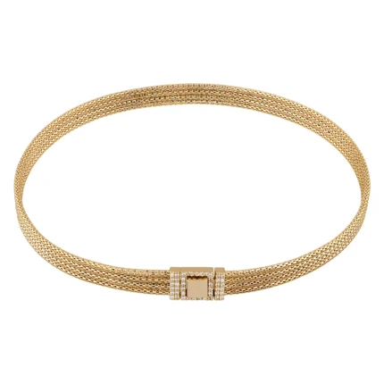 14 Ayar Sarı Altın Kalın İtalyan Hasır Örgü Zincirli Taşlı Kare Kilit Choker