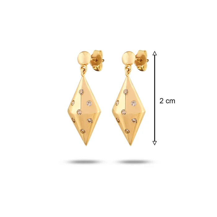 14 Ayar Sarı Altın Taş Detay Baklava Küpe