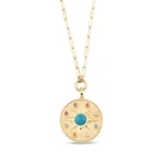 14 Ayar Sarı Altın Vintage Blue Sun Ataç Kolye
