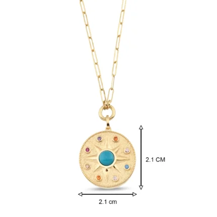 14 Ayar Sarı Altın Vintage Blue Sun Ataç Kolye