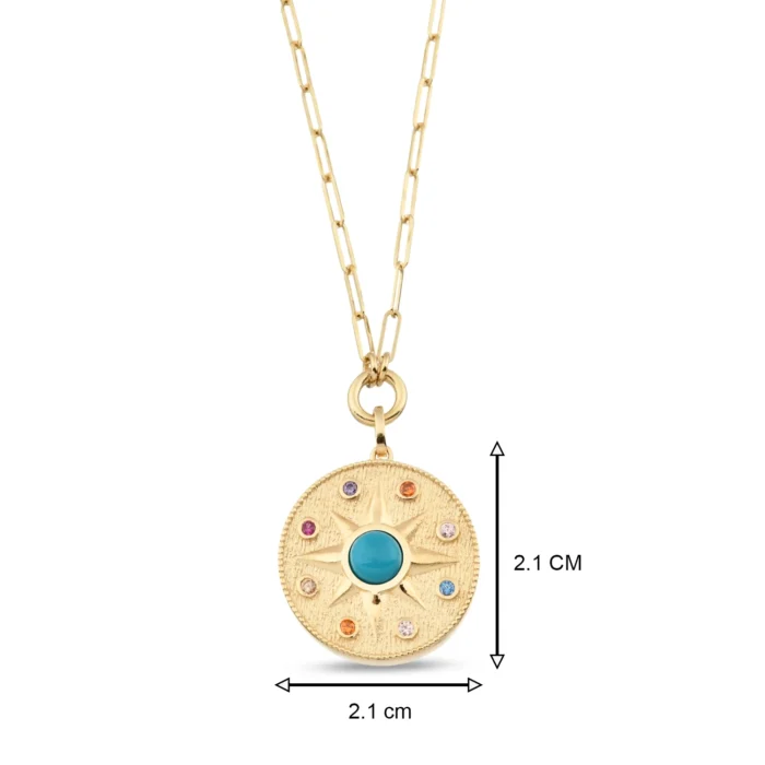 14 Ayar Sarı Altın Vintage Blue Sun Ataç Kolye