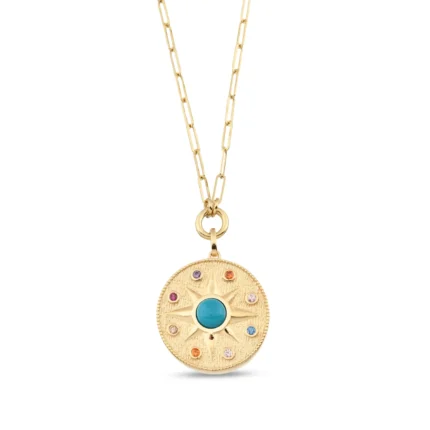 14 Ayar Sarı Altın Vintage Blue Sun Ataç Kolye