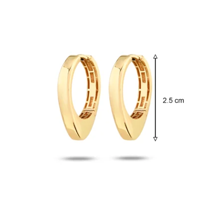 14 Ayar Sade Geometrik Oval Sarı Altın Halka Küpe
