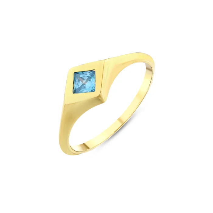 Aqua Kare Taşlı Yüzük 1 14 Ayar Sarı Altın Aqua Kare Taşlı Yüzük