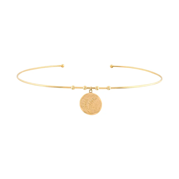 Başak Damga Uçlu Tel Choker 1 14 Ayar Sarı Altın Başak Damga Uçlu Tel Choker
