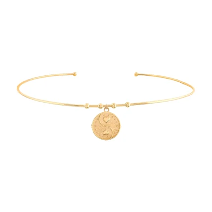 14 Ayar Sarı Altın Kalpler Damga Uçlu Tel Choker