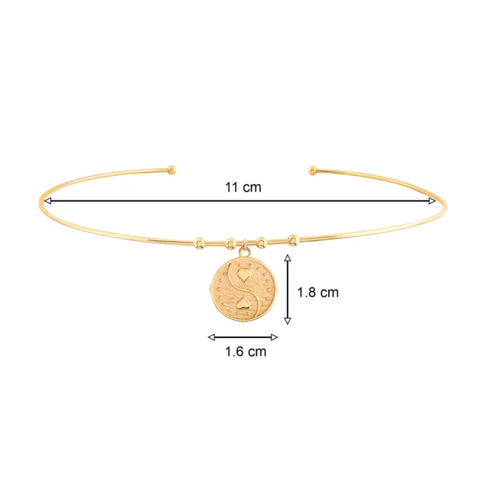 14 Ayar Sarı Altın Kalpler Damga Uçlu Tel Choker