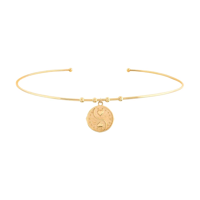 14 Ayar Sarı Altın Kalpler Damga Uçlu Tel Choker