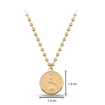 14 Ayar Sarı Altın Dorika Top Zincirli Dövme Dokulu Kalp Choker Kolye
