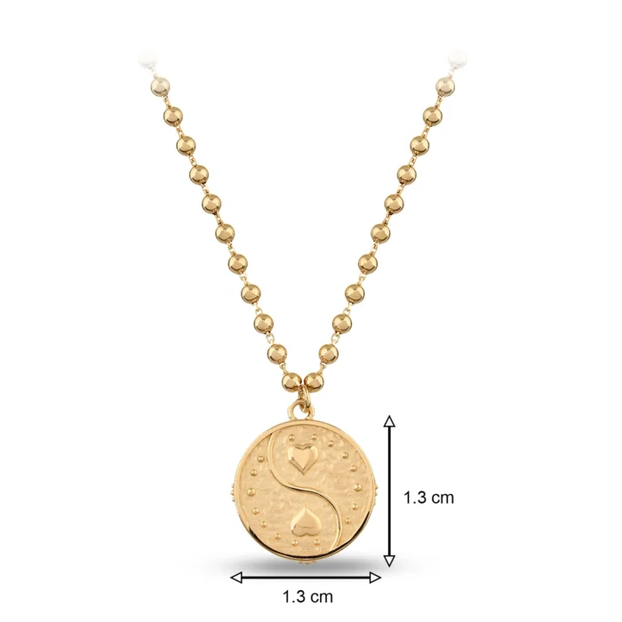 14 Ayar Sarı Altın Dorika Top Zincirli Dövme Dokulu Kalp Choker Kolye