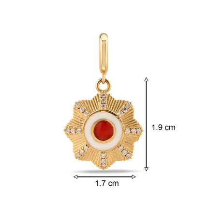 14 Ayar Sarı Altın Klipsli Beyaz Mineli Kırmızı Taşlı Geometrik Çiçek Charm