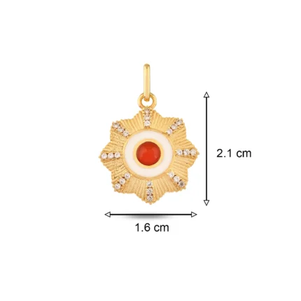 14 Ayar Sarı Altın Kırmızı Taşlı Çiçek Madalyon Kolye Charm
