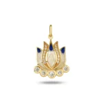 14 Ayar Sarı Altın Lacıvert Lotus Kolye Charm