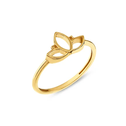 14 Ayar Taşsız Minimal Lotus Çiçeği Sarı Altın Yüzük