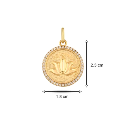 14 Ayar Sarı Altın Lotus Damga Kolye Charm