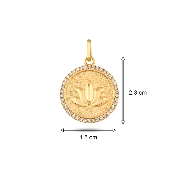14 Ayar Sarı Altın Lotus Damga Kolye Charm