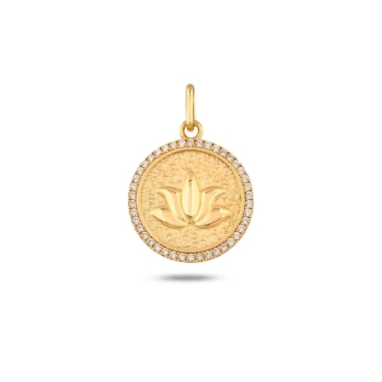 14 Ayar Sarı Altın Lotus Damga Kolye Charm