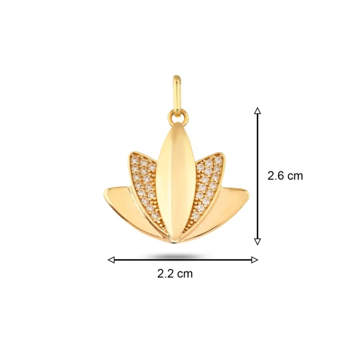 14 Ayar Taşlı Lotus Çiçeği Sarı Altın Charm kolye