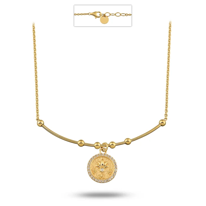 Lotus Uç Tel Kolye 1 14 Ayar Sarı Altın Lotus Uç Tel Kolye