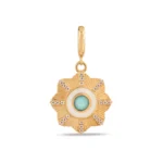 Mavi Çiçek Madalyon Charm 2 14 Ayar Sarı Altın Mavi Çiçek Madalyon Charm