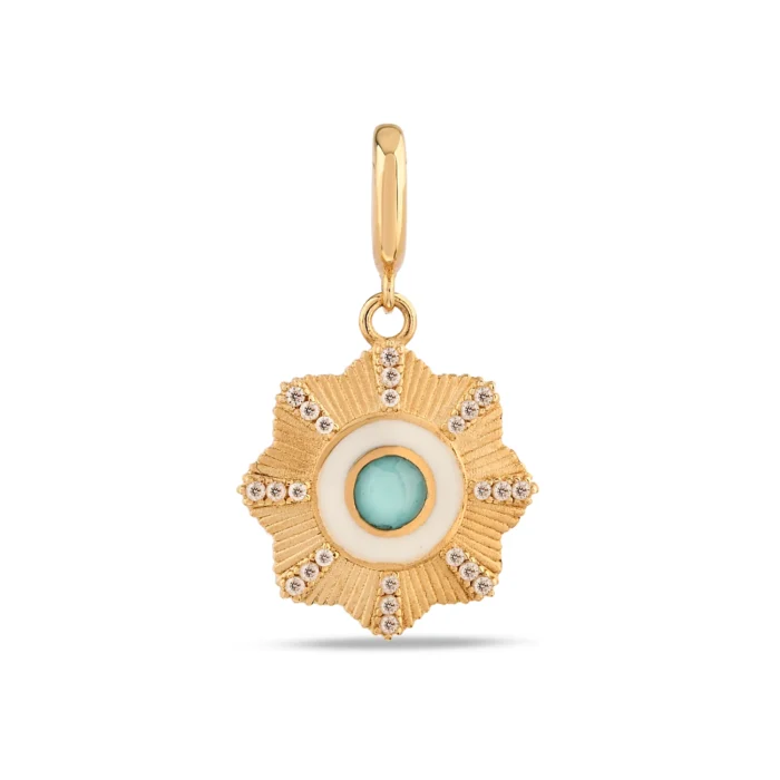 Mavi Çiçek Madalyon Charm 1 14 Ayar Sarı Altın Mavi Çiçek Madalyon Charm