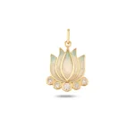 14 Ayar Sarı Altın Mavi Lotus Kolye Charm