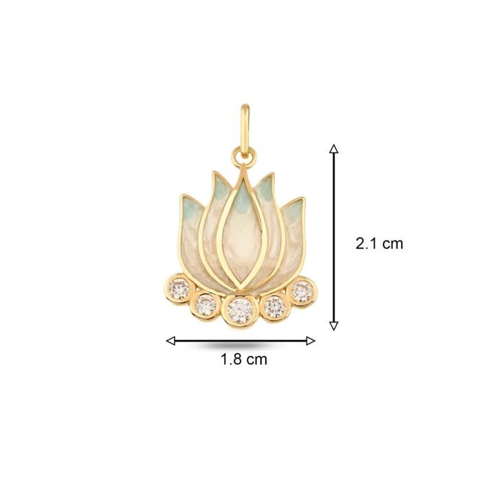 14 Ayar Sarı Altın Mavi Lotus Kolye Charm