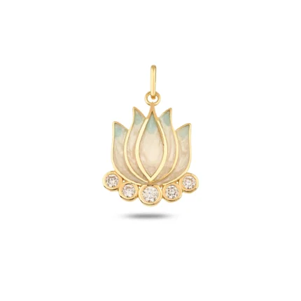 Altınkenti 34 14 Ayar Sarı Altın Mavi Lotus Kolye Charm