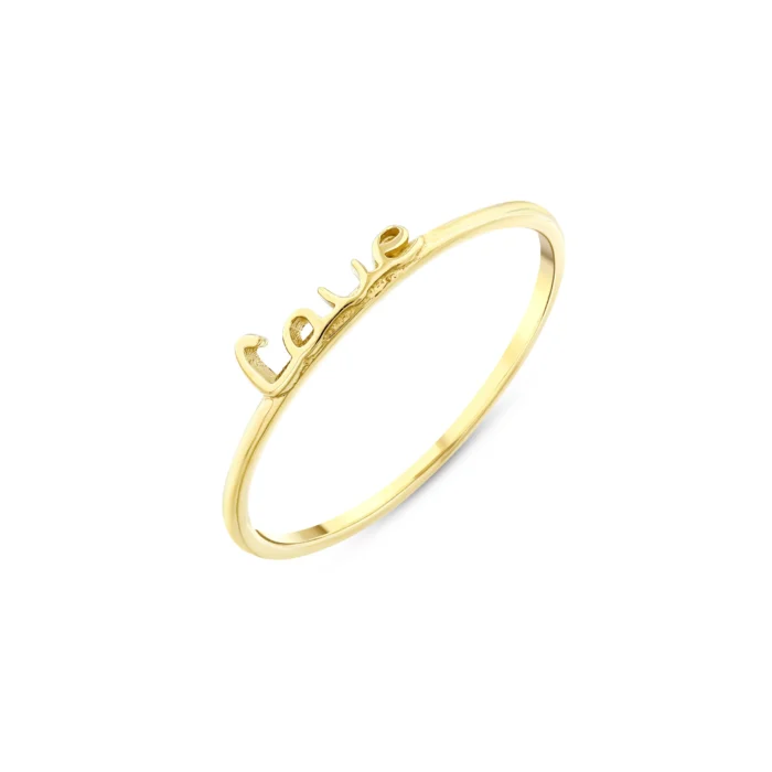 14 Ayar Sarı Altın Minimal Love Yazılı Yüzük