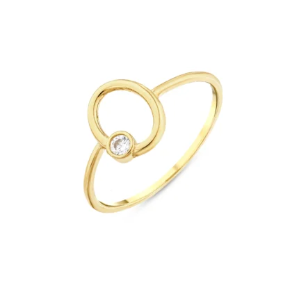 14 Ayar Sarı Altın Minimal Taşlı Oval Çerçeve Yüzük