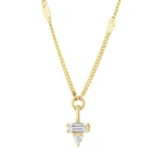 14 Ayar Sarı Altın Minimal ve Baget Taşlı Aynalı Zincir Choker