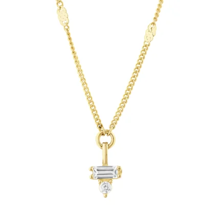 14 Ayar Sarı Altın Minimal ve Baget Taşlı Aynalı Zincir Choker