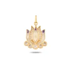 14 Ayar Sarı Altın Mineli Mor Taşlı Lotus Çiçeği Charm kolye