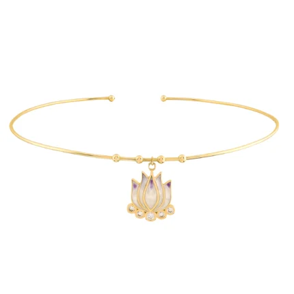 14 Ayar Sarı Altın Mor Lotus Tel Choker