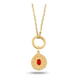 Oval Kırmızı Taşlı Asimetrik Madalyon Charm Kolye 2 14 Ayar Sarı Altın Oval Kırmızı Taşlı Asimetrik Madalyon Charm Kolye