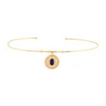 Oval Lacivert Taşlı Madalyon Uç Tel Choker 2 14 Ayar Sarı Altın Oval Lacivert Taşlı Madalyon Uç Tel Choker