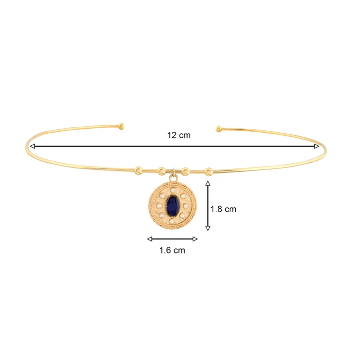 14 Ayar Sarı Altın Oval Lacivert Taşlı Madalyon Uç Tel Choker