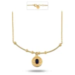 Oval Lacivert Taşlı Madalyon Uç Tel Kolye 2 14 Ayar Sarı Altın Oval Lacivert Taşlı Madalyon Uç Tel Kolye