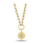 Oval Mavi Taşlı Asimetrik Madalyon Charm Kolye 2 14 Ayar Sarı Altın Oval Mavi Taşlı Asimetrik Madalyon Charm Kolye