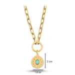 Oval Mavi Taşlı Asimetrik Madalyon Charm Kolye 5 14 Ayar Sarı Altın Oval Mavi Taşlı Asimetrik Madalyon Charm Kolye
