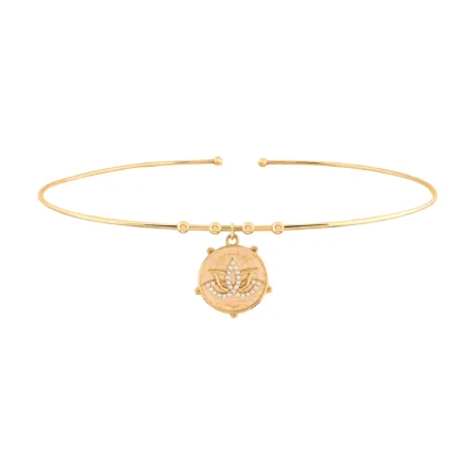14 Ayar Sarı Altın Parıltı Lotus Uç Tel Choker
