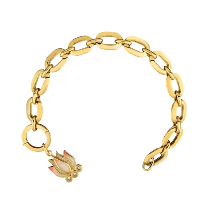 14 Ayar Sarı Altın Pembe Lotus Charm Bileklik