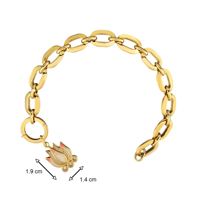 14 Ayar Sarı Altın Pembe Lotus Charm Bileklik