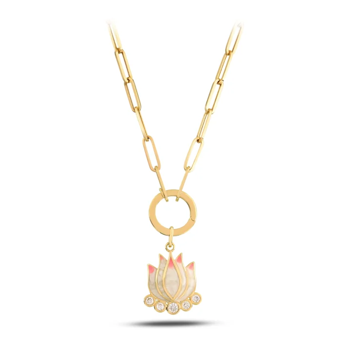 Pembe Mineli Lotus Çiçeği Ataç Altın Kolye 1 14 Ayar Pembe Mineli Lotus Çiçeği Ataç Sarı Altın Kolye