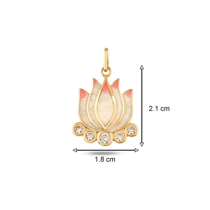 14 Ayar Pembe Mineli Taşlı Lotus Çiçeği Sarı Altın Charm