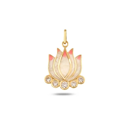 14 Ayar Pembe Mineli Taşlı Lotus Çiçeği Sarı Altın Charm