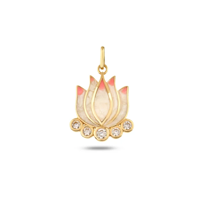 Pembe Mineli Taşlı Lotus Çiçeği Altın Charm 1 14 Ayar Pembe Mineli Taşlı Lotus Çiçeği Sarı Altın Charm